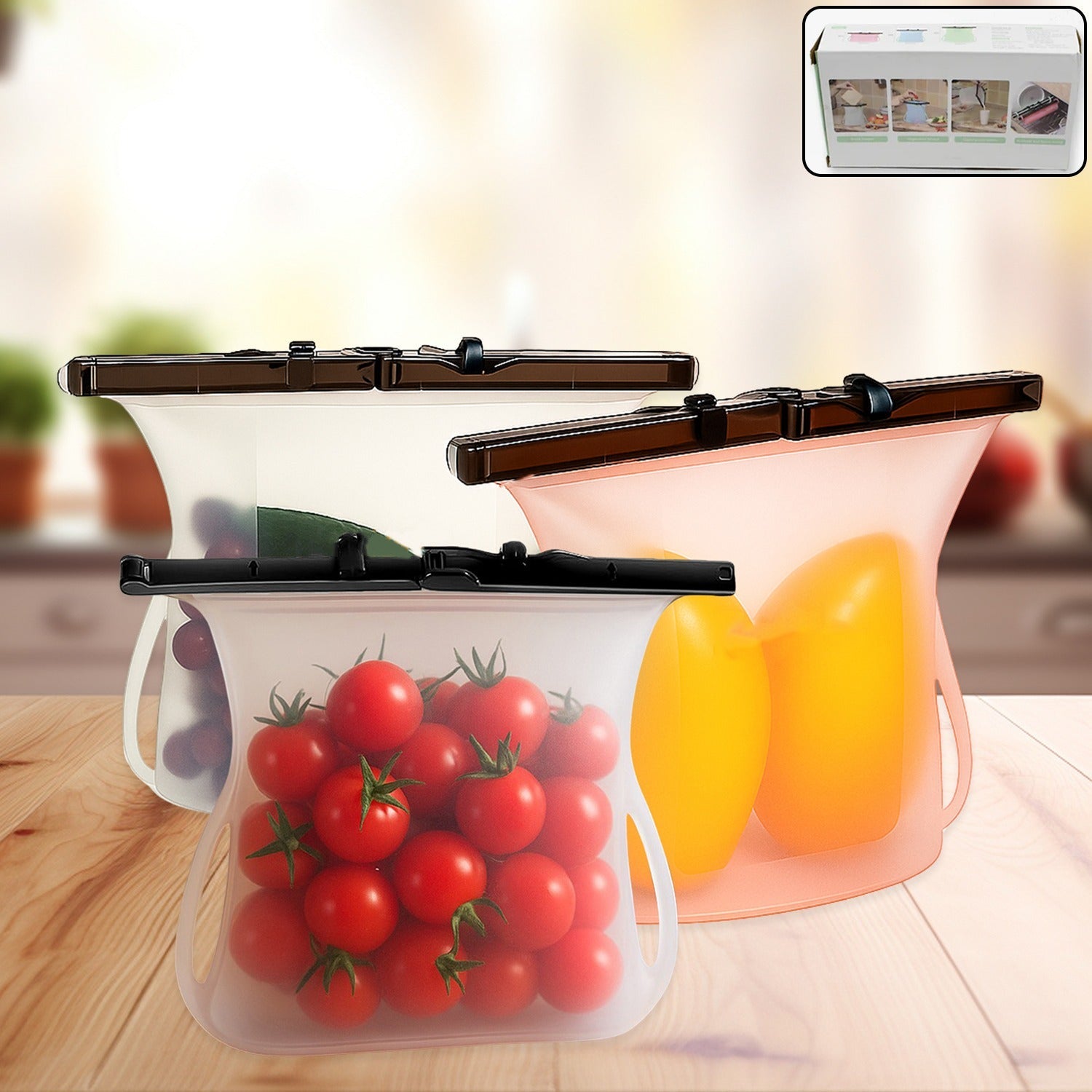 Eco-Friendly Food Storage: Reusable Silicone Bags (3-Pack) - Leakproof & Safe Eco-Friendly Food Storage: Reusable Silicone Bags (3-Pack) - Leakproof & Safe